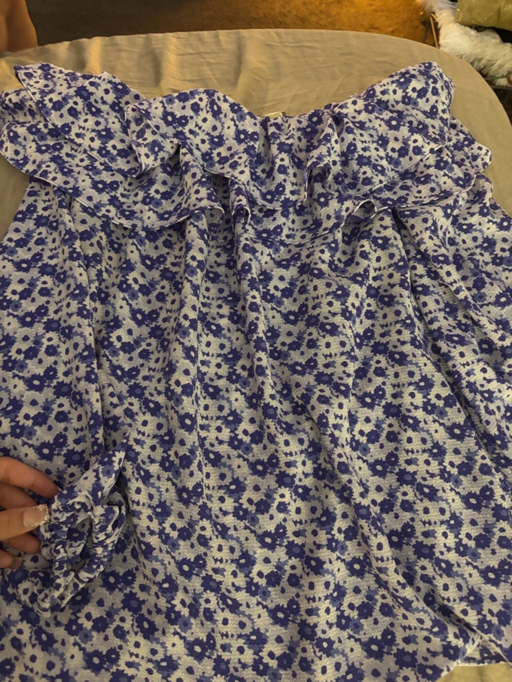 Small Michael Kors Blue and White Floral Smocked Blouse